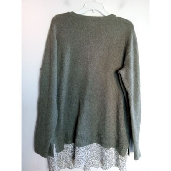NWT Ann Taylor Loft Green v-Neck w/Faux Blouse Hem Wool Blend Sweater size18 - Picture 8 of 9
